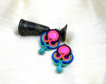 Soutache Earrings ,soutache jewelry in ethnic, handmade earrings, colorful earrings, soutache,braid