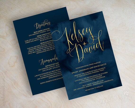 Items similar to Wedding Invitations - Navy Wedding Invitation - Navy