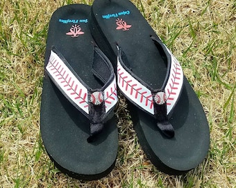 Baseball Stitch Flip Flops Sandals -Sizes Small 4/5, Med.6/ 7, Large 8/ 9, XL 10/11