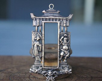 Vintage French Brass Stamping/Antique Style/Oriental/Asian/Pagoda/Frame/Dragon/Samurai/French Findings