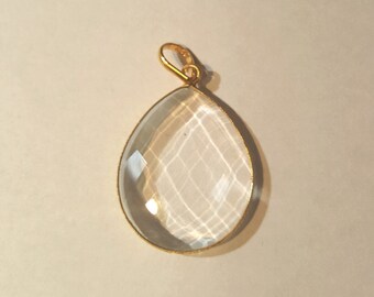 32x26mm Gold vermeil Faceted Quartz Teardrop Pendant