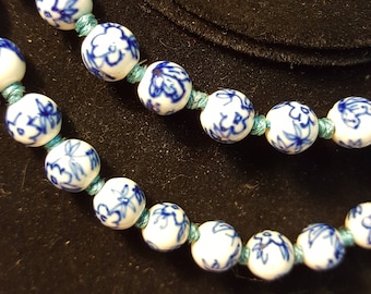Wedgewood Inspired Ceramic Beaded Necklace With Silver Clasp