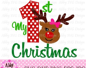 My 1st/First Christmas Girl Reindeer File eps,png,dxf and svg file for the Cutting Machines NO:0010