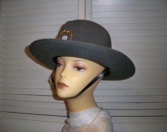 Stratton Hat, made in Chicago. Summer Highway Patrol Hat, Strap under the chin, State of Georgia Security Badge on Hat