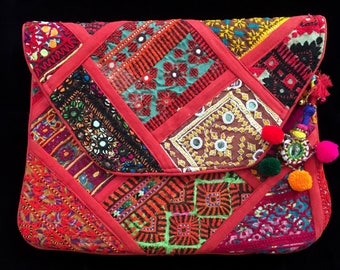Vintage Bohemian Gypsy Embroidered Sling Bag, Banjara Fabric