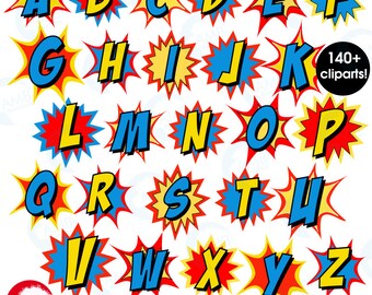 Superhero Letter clipart, Alphabet clipart, Superhero Letter clipart with bursts, School Clipart, commercial use, AMB-1341