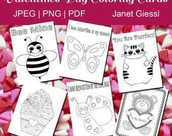 Valentine's Day Coloring Cards - Set of 6