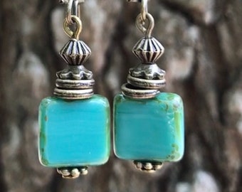 Turquoise Earrings, Bohemian Earrings, Bohemian Jewelry, Bronze Earrings, Boho jewelry, Dangle Drop Earrings, Rustic Earrings, Ethnic Earrin