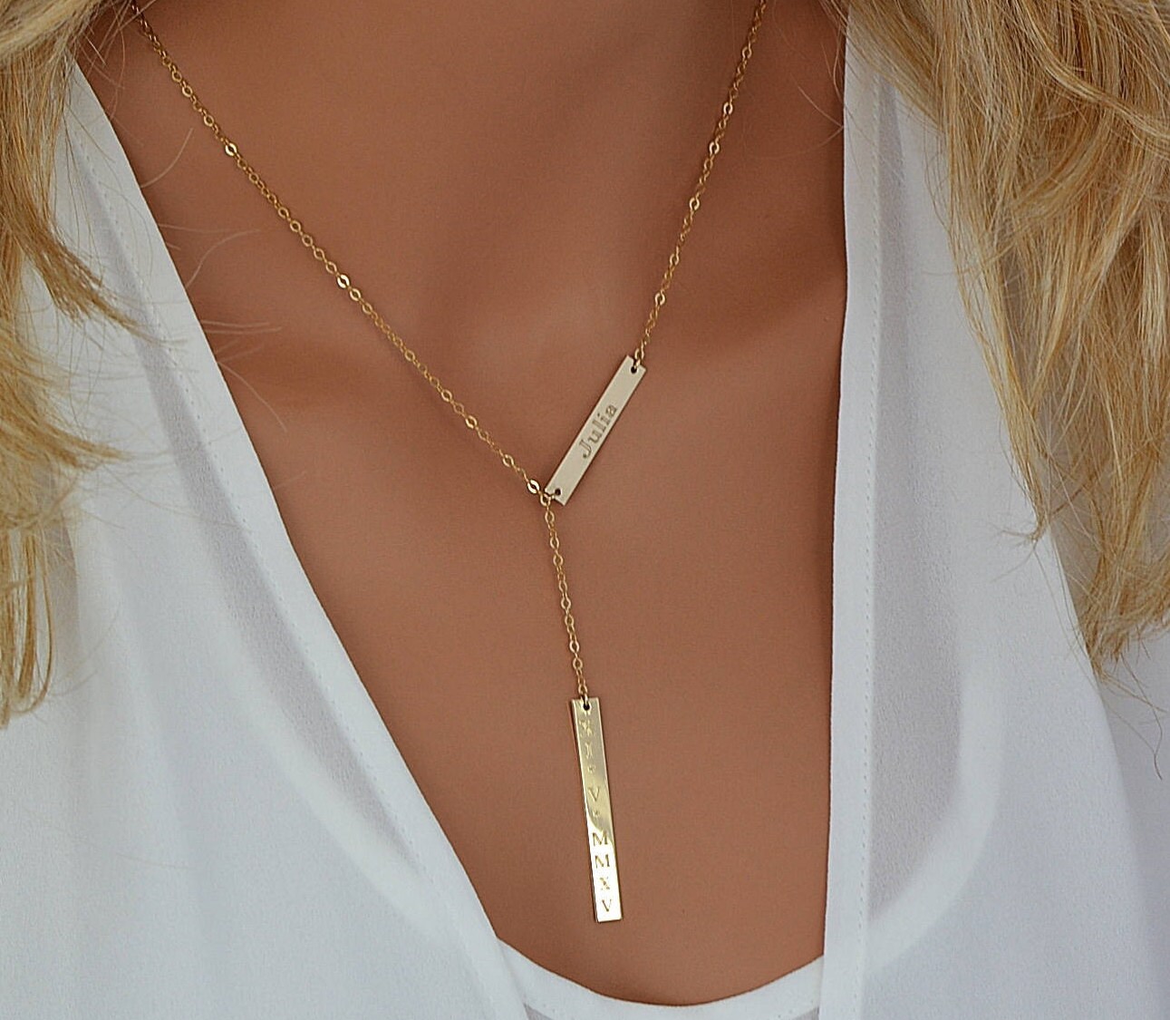 Y Necklace Gold Personalized Bar Necklace Silver Y necklace