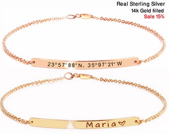 Personalized bracelet for women, Birthday day gift, Coordinate bracelet, Bracelet bar, Wedding gift, Bridesmaid gift, Engraved bracelet.
