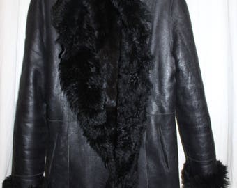 Coat Sam Rone 40/42 Made Tuscan lamb fur black leather Sheepskin Shearling seam Loose Overside in France mixed new com