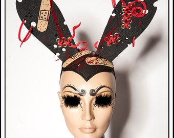 SomeBunny Loves You.... Medical Fetish Themed Bunny Ears With Blood and Bandaids and Aged Gold Grommets