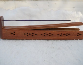 Wood Carved Incense Burner Box w/storage