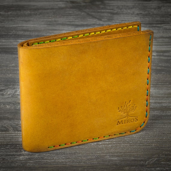 Leather wallet yellow wallet personalized wallet men wallet