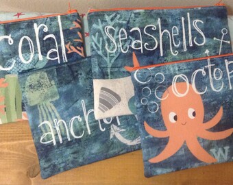 Under the Ocean Blue Zipper Pouch, Zippered Pouch, Makeup Pouch, Travel Bag, Beach Bag Pouch, Cosmetics Case, Gift, Pencil Pouch