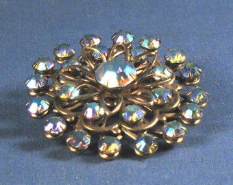 Vintage Blue Rhinestone Brooch