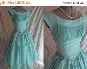 ON SALE 50s Dress // Vintage 50's Mint Green Blue Organza Party Prom Dress Size M 27" waist full skirt metal side zipper