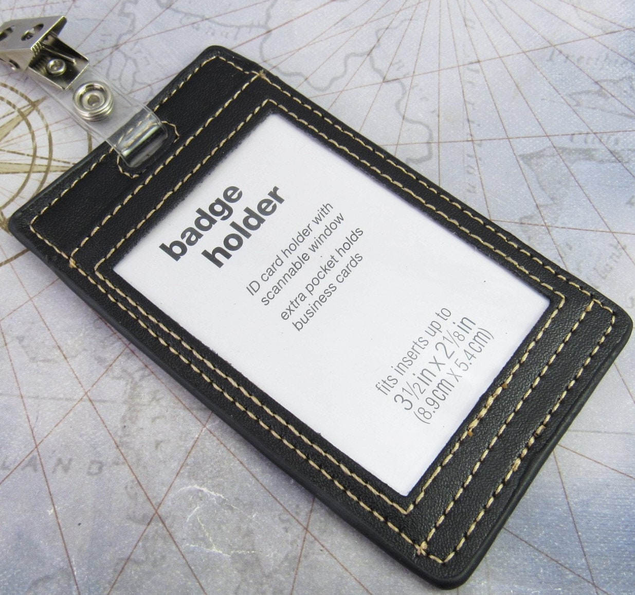 Black Faux Leather Badge Holder ID Holder Badge Pocket