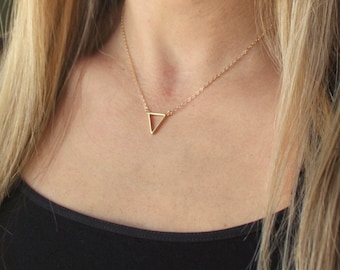 Gold Necklace, Triangle Charm Necklace, Simple Layering Necklace, Dainty Gold Necklace or SILVER, ROSE or GOLD Necklace, Delicate Jewelry