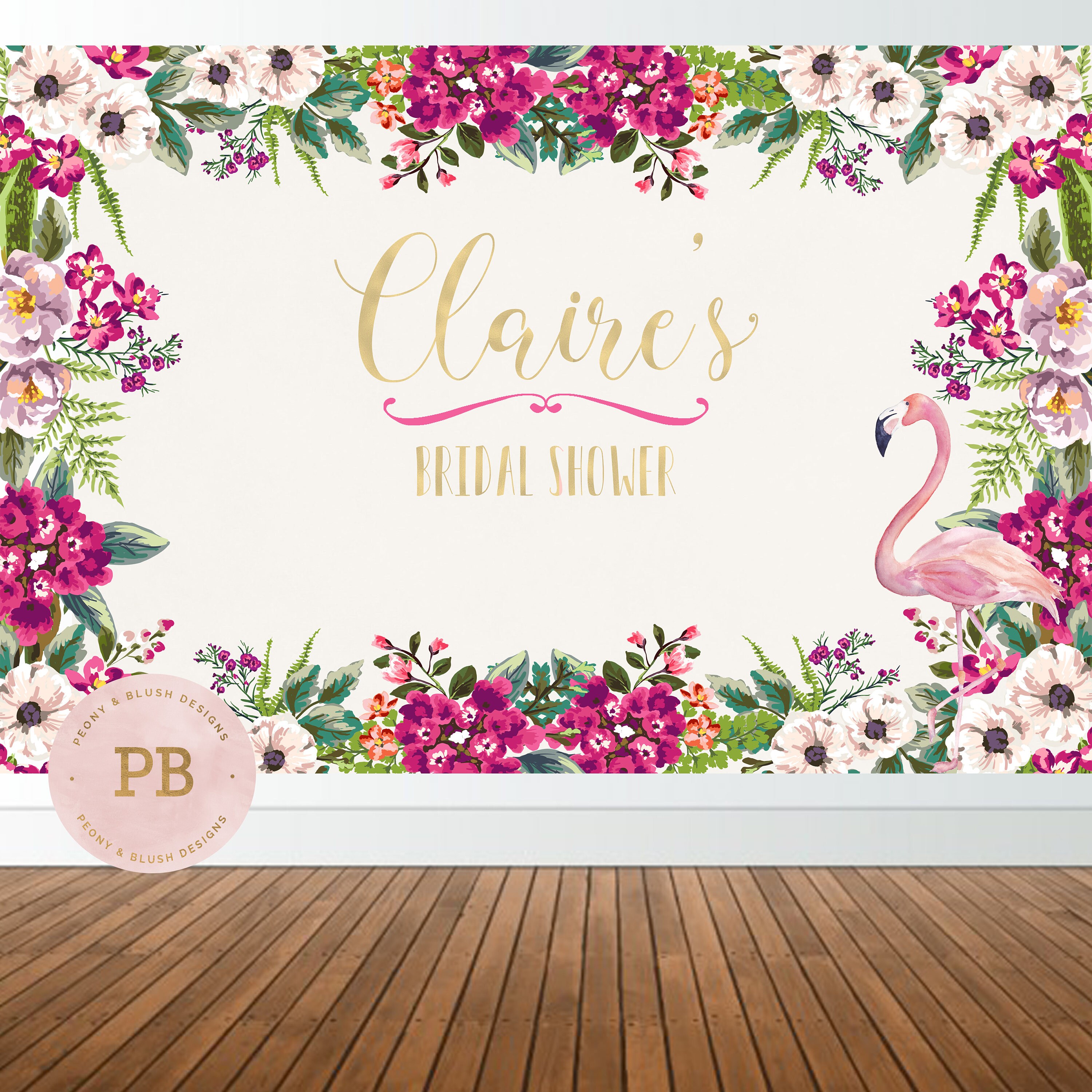 Digital Flamingo Bridal Shower Backdrop Floral Backdrop Baby