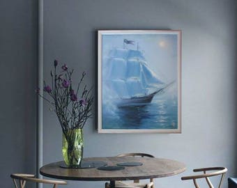 Moon traveler, original oil painting, landscape painting, landscape oil painting on canvas, nature oil landscape painting