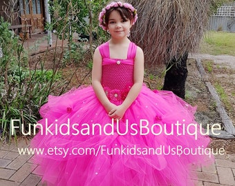Hot Pink Princess Tutu gown with Rhinestone -Princess Tutu Dresses - flower girl, birthday, can be made in different color