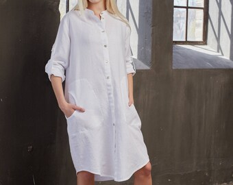Shirt dress, Linen dress, Linen tunic, Summer dress, Linen shirt, White linen shirt dress, Plus size linen, Linen dresses for women, Linen