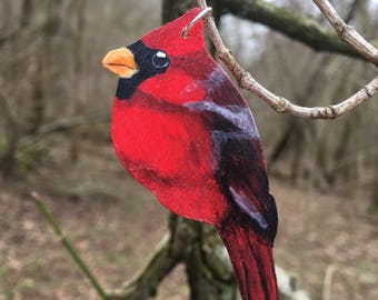 Wood Cardinal Hand Painted Pendant