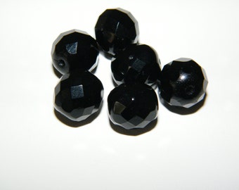 Jet, Czech Glass Beads 12mm Faceted Round - 6