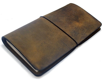 Leather Travelers Notebook cover, leather fauxdori, Travelers journal, midori, Distressed brown crazy horse leather journal