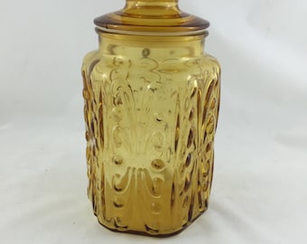 Tall Amber Canister Imperial Glass Atterbury Scroll, Apothecary Jar