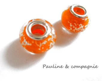 2 orange lampwork glass beads