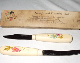 Grapefruit Knife Set - Handpainted Vintage 1920s Boxed Set
