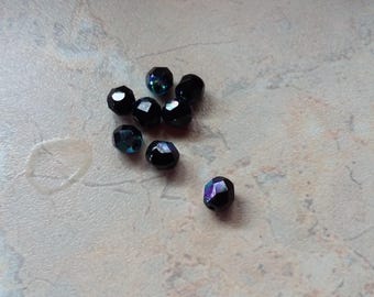 Faceted 6 mm black iridescent glass beads