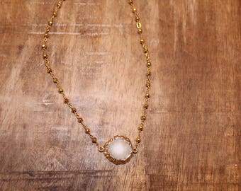 Neutral Druzy Pendant on Gold Filled Rosary Chain