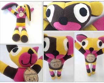 Up-cycled,Fleece,Stuffed Animals,Pink,yellow,Espresso,plushie,bunny,monkey,cat,puppy,bear,Easter