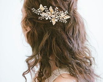 Gold Hair Comb, Gold leaf hair comb, Gold or silver comb, Gold headpiece, Gold leaf comb, Bridal hair comb, Prom Hair Comb, RosyroseStudio