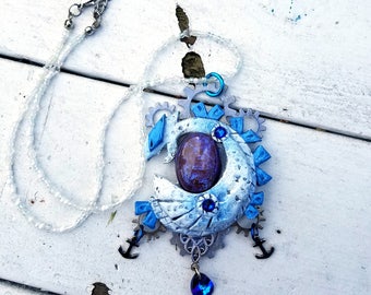 Lugia Pokemon Necklace, Vintage rare Blue Dragon's Breath Opal Lugia Necklace