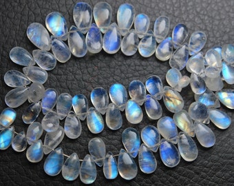 2 x 6 Inches Flashy RAINBOW Moonstone Smooth Pear Shape Briolettes,12-13mm Size