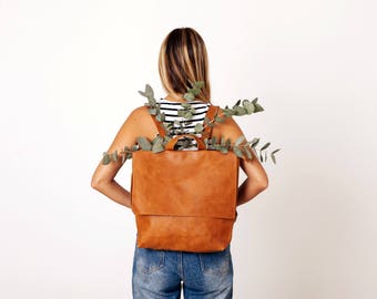 Leather Laptop Backpack Bag, Backpack Women, Personalized Messenger Bag Laptop, Handmade Leather Messenger Bag, Diaper Bag Backpack, MAYKO