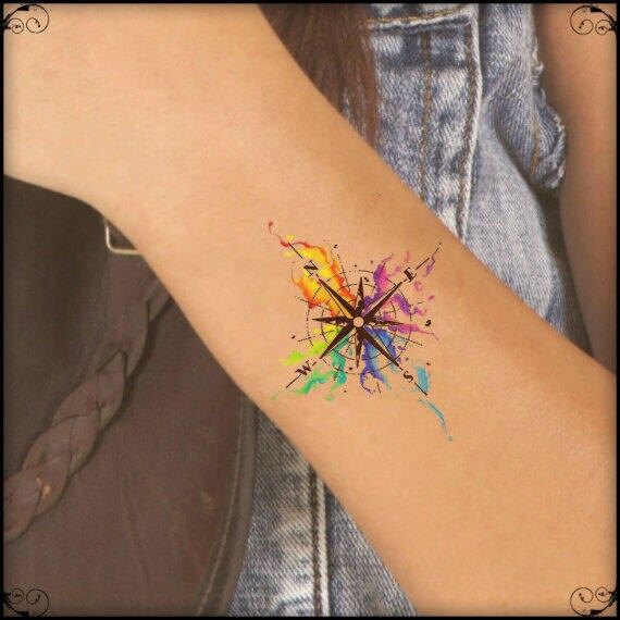 tatuaggio temporaneo acquerello bussola ultra sottile tatuaggio temporaneo acquerello bussola ultra sottile
