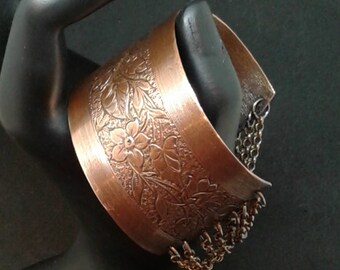 Etched copper cuff bracelet