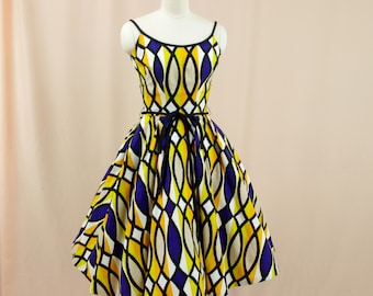 1950s Betty Carol Dress * 50s Dress * Full Skirt Dress * 50s Dress * 50s Cotton Sundress * 50s Rockabilly Dress * Purple and Yellow Dress