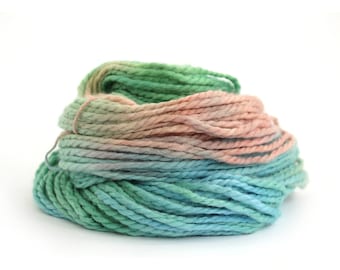 Handdyed chunky yarn, bulky baby alpaca knitting crochet wool, Perran Yarns Years Gone By airy blue salmon pink green yarn hank, uk seller