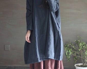 Loose Fitting Linen Shirt Blouse for Women - Women Clothing-Black