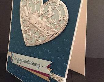SAMPLE - Anniversary Card, Any Year Anniversary Card, Tin Anniversary Card, Elegant Anniversary Card, Floral Heart Anniversary Card