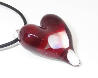 Boro Heart Pendant with Floating Opal - Prima Donna Beads