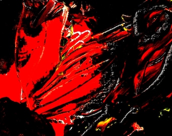 Large Abstract Painting Print On Canvas Red Black