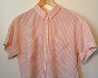 Pastel Pink and White Stripe Crop Top Summer Rayon Shirt