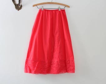 Vintage Slip, Pink Slip, Coral Slip, Half Slip, Pink Lace Slip, Coral Lace Slip, Pink Half Slip, Coral Half Slip, Lace Slip Vintage Lingerie